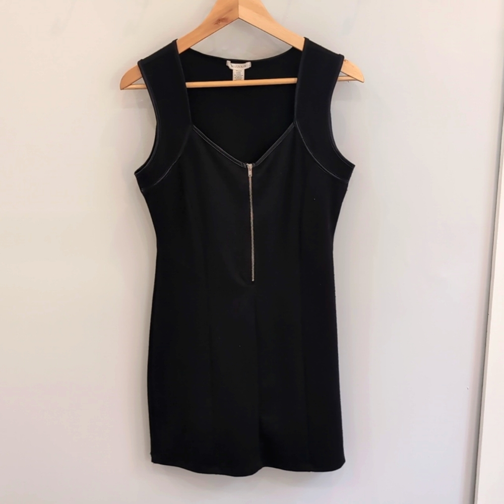 Black stretch mini-dress with front zip